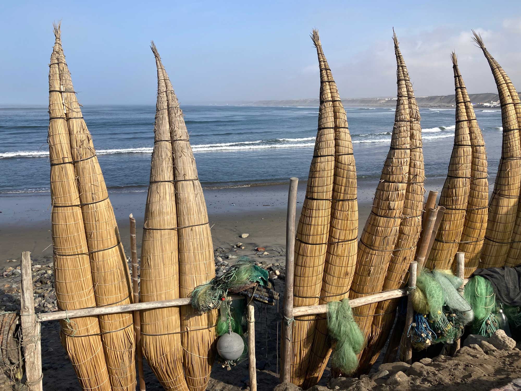 Huanchaco Peru Traditional artisanal fishing boats